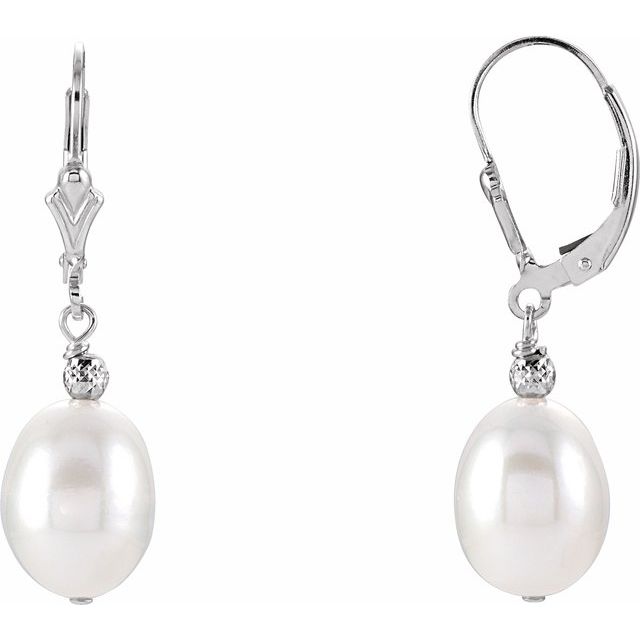 Sterling Silver 9-9.5 mm Cultured White Freshwater Pearl Earrings - Elegant Jewelry by Brand