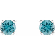 14K White 4 mm Natural Blue Zircon Stud Earrings