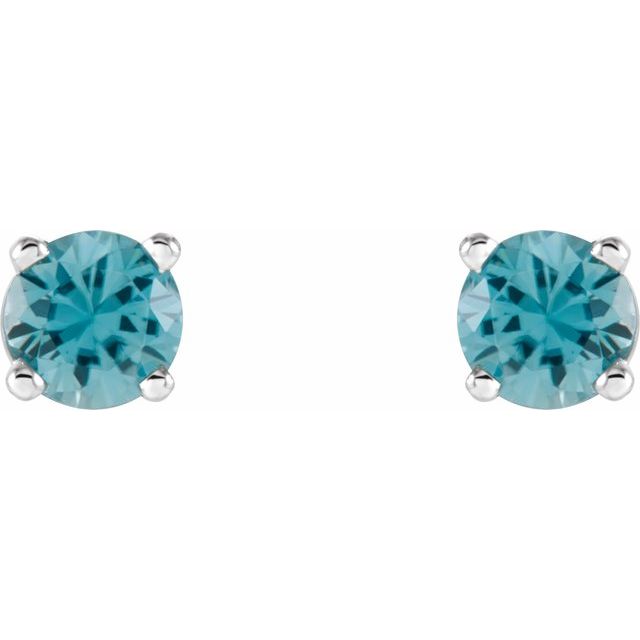 14K White 4 mm Natural Blue Zircon Stud Earrings