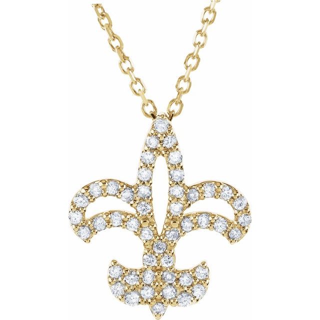 14K Yellow 1/6 CTW Natural Diamond Fleur De Lis 16" Necklace