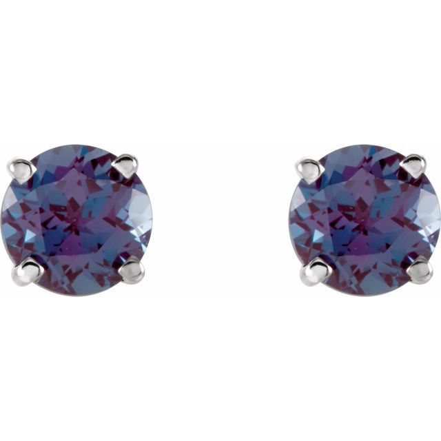 14K White 5 mm Lab-Grown Alexandrite Stud Earrings