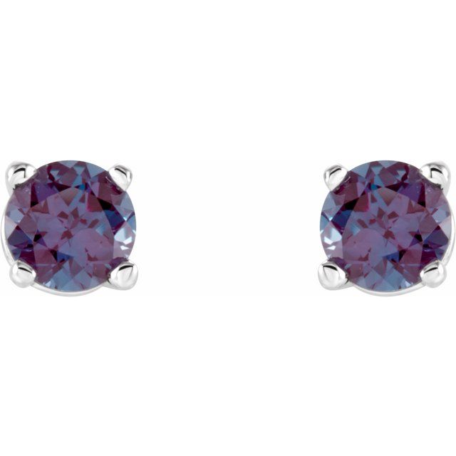 14K White 4 mm Lab-Grown Alexandrite Stud Earrings