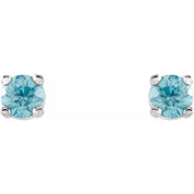 14K White 2.5 mm Natural Blue Zircon Stud Earrings