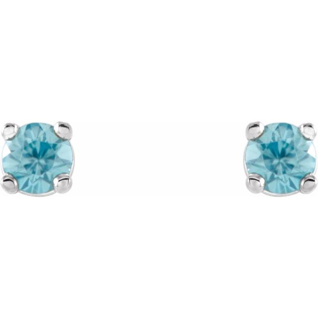 14K White 2.5 mm Natural Blue Zircon Stud Earrings