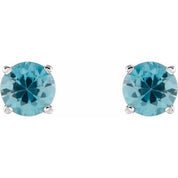 14K White 5 mm Natural Blue Zircon Stud Earrings