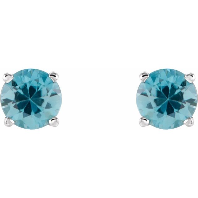 14K White 5 mm Natural Blue Zircon Stud Earrings