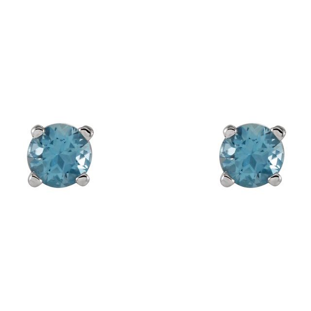 14K White 4 mm Natural Swiss Blue Topaz Stud Earrings