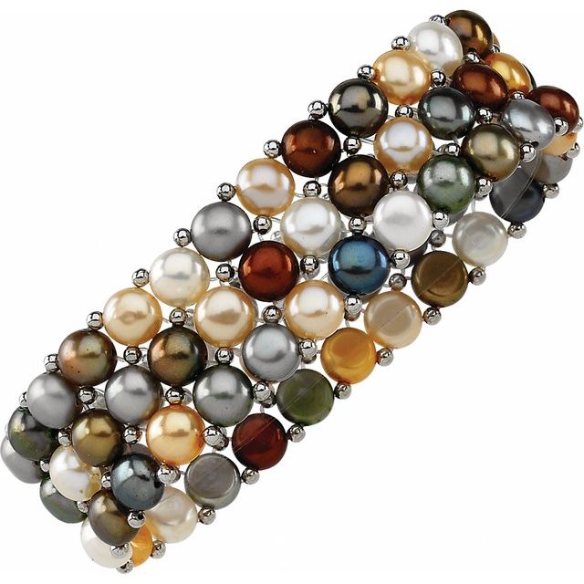 Sterling Silver Cultured Multi-Color Freshwater Pearl Stretch 7" Bracelet