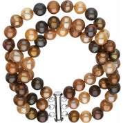 Sterling Silver Cultured Chocolate Freshwater Pearl 3-Strand 7 1/4" Bracelet