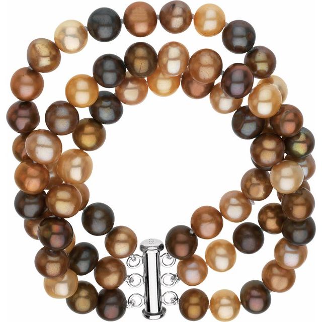 Sterling Silver Cultured Chocolate Freshwater Pearl 3-Strand 7 1/4" Bracelet