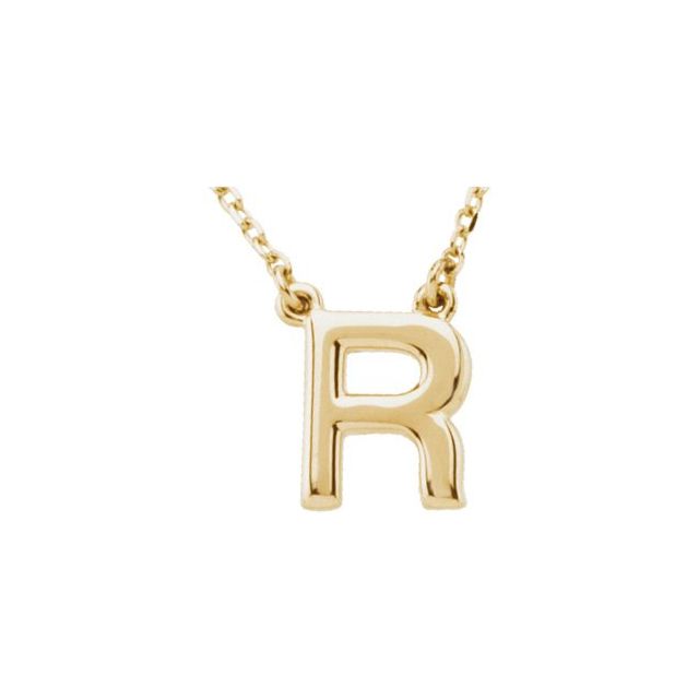 14K Gold Block Font Initial Necklace 16" in Rose Yellow & White