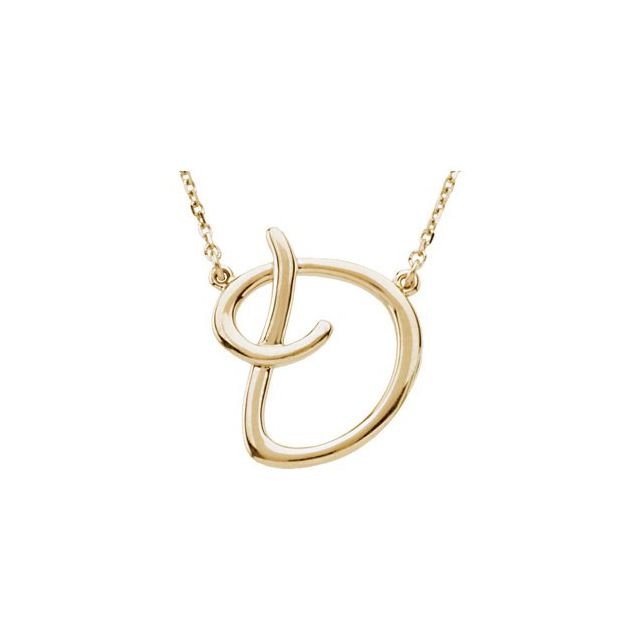 14K Yellow Script Initial D 16" Necklace