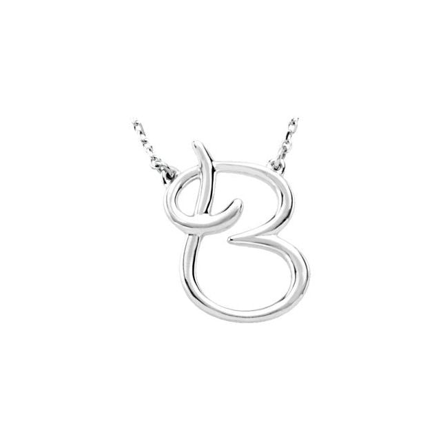 Sterling Silver Script Initial B 16" Necklace