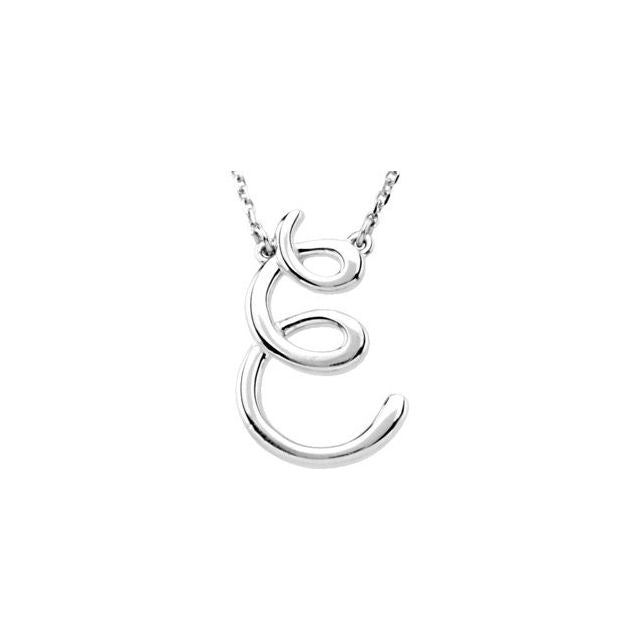 Sterling Silver Script Initial E 16" Necklace