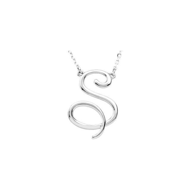 Sterling Silver Script Initial S 16" Necklace