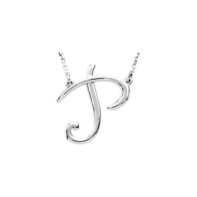 Sterling Silver Script Initial P 16" Necklace