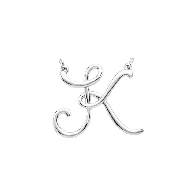 Sterling Silver Script Initial K 16" Necklace