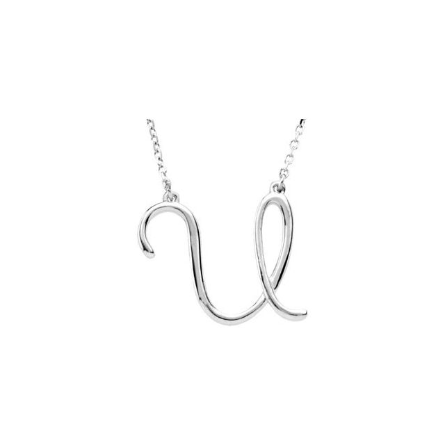 Sterling Silver Script Initial U 16" Necklace