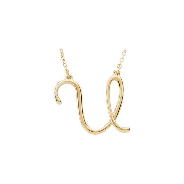 14K Yellow Script Initial U 16" Necklace