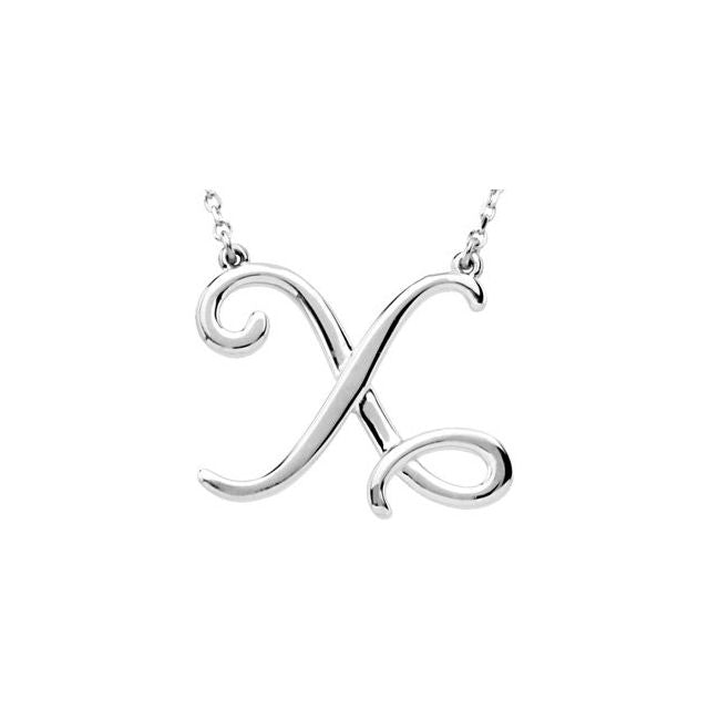 Sterling Silver Script Initial X 16" Necklace