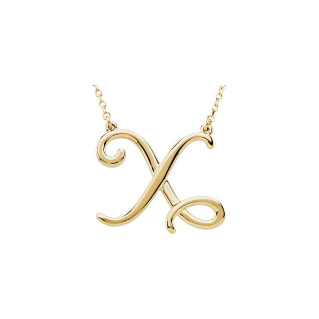 14K Yellow Script Initial X 16" Necklace