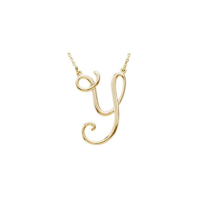14K Yellow Script Initial Y 16" Necklace