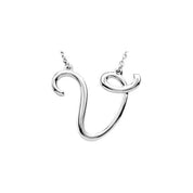 Sterling Silver Script Initial V 16" Necklace