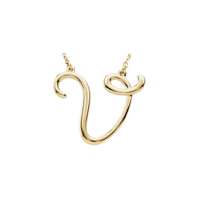 14K Yellow Script Initial V 16" Necklace