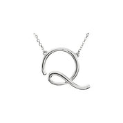Sterling Silver Script Initial Q 16" Necklace