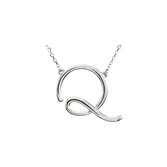 Sterling Silver Script Initial Q 16" Necklace