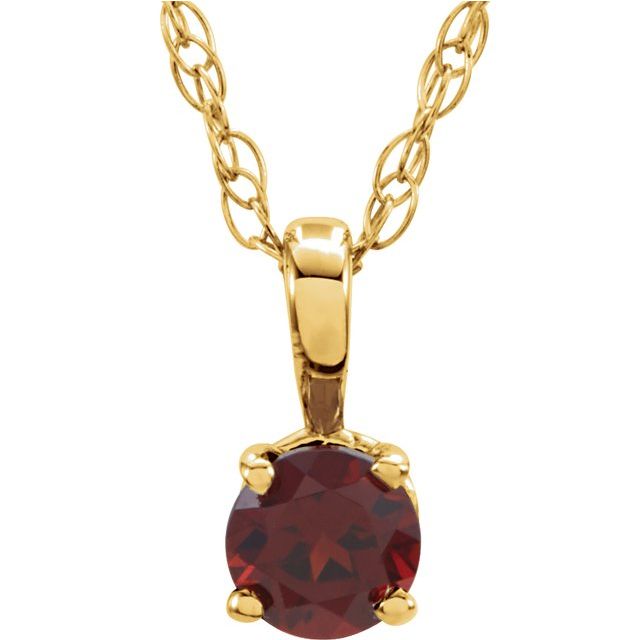 14K Yellow Gold 3 mm Natural Mozambique Garnet Youth Solitaire Necklace - Motek Jewelry