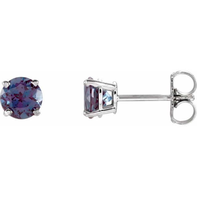 14K White 5 mm Lab-Grown Alexandrite Stud Earrings