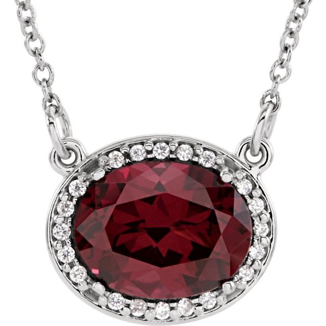 14K White Natural Rhodolite Garnet & Diamond Necklace - 16 1/2" by Brand Name - Motek Jewelry