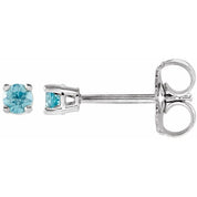14K White 2.5 mm Natural Blue Zircon Stud Earrings