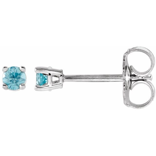14K White 2.5 mm Natural Blue Zircon Stud Earrings
