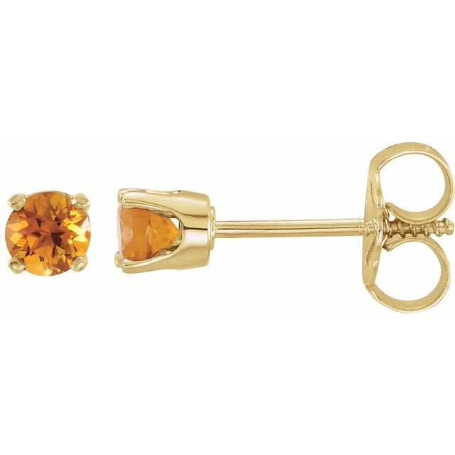 14K Yellow Imitation Citrine Youth Earrings - Elegant and Safe for Kids