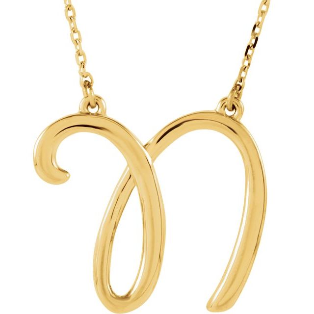 14K Yellow Script Initial N 16" Necklace