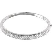 14K White 3 CTW Natural Diamond Pave Bangle 7" Bracelet