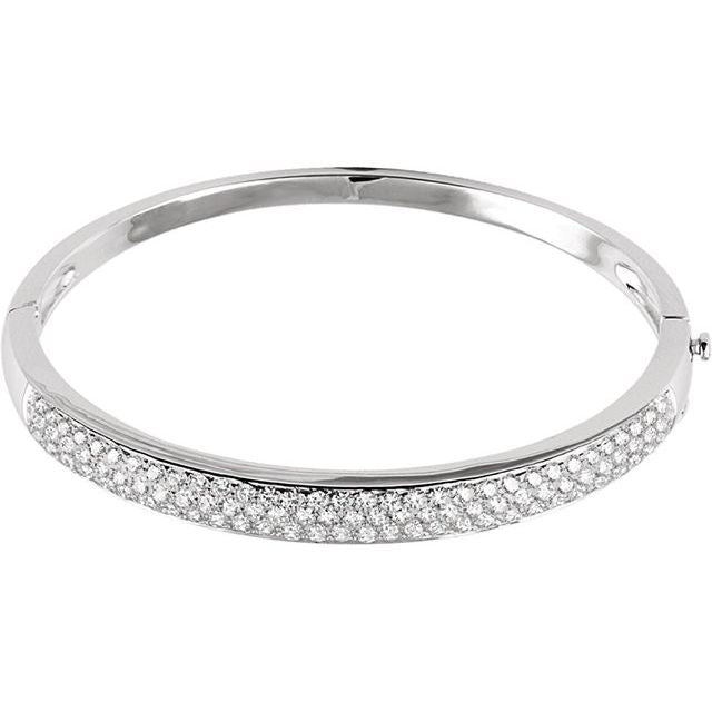 14K White 3 CTW Natural Diamond Pave Bangle 7" Bracelet