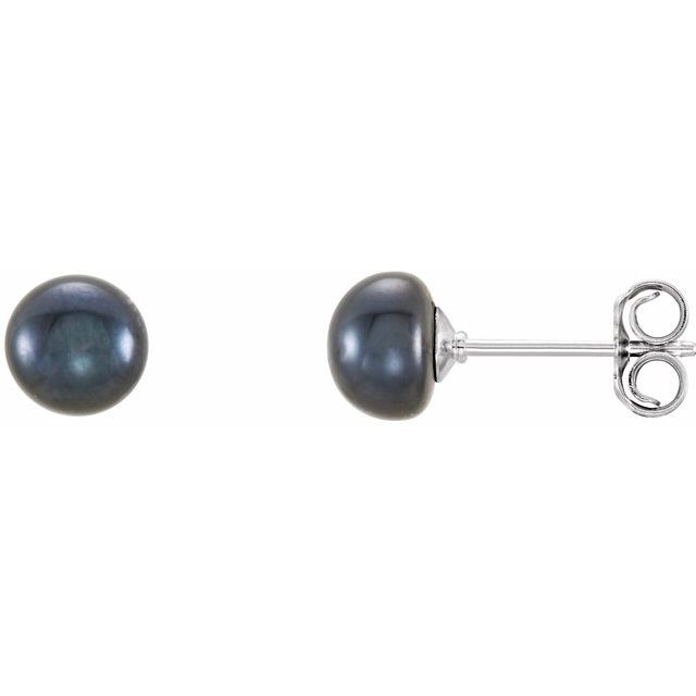 Sterling Silver Cultured Black Freshwater Pearl Earrings - 5-6 mm
