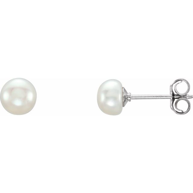 Sterling Silver 5-6 mm Cultured White Freshwater Pearl Earrings - Elegant Jewelry by Sterling