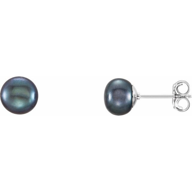 Sterling Silver Cultured Black Freshwater Pearl Earrings - 6-7mm