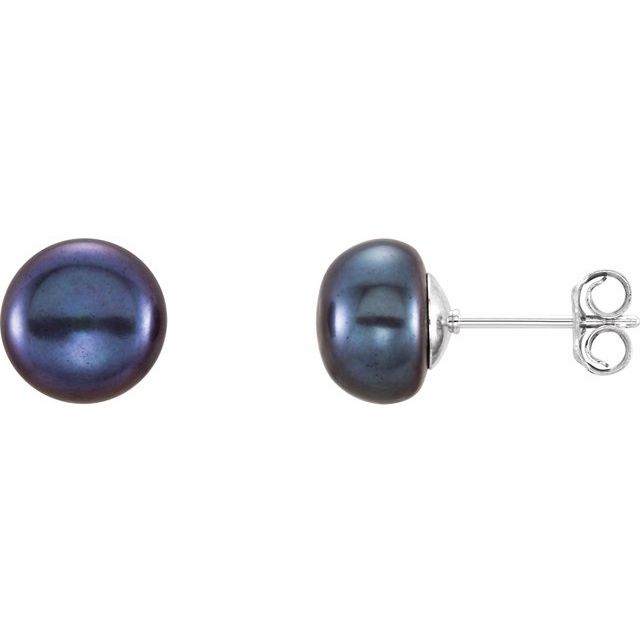 Sterling Silver 8-9 mm Cultured Black Freshwater Pearl Earrings - Elegant Jewelry by BrandName