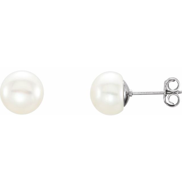 Sterling Silver 8-9 mm Cultured White Freshwater Pearl Earrings - Elegant Jewelry by Sterling