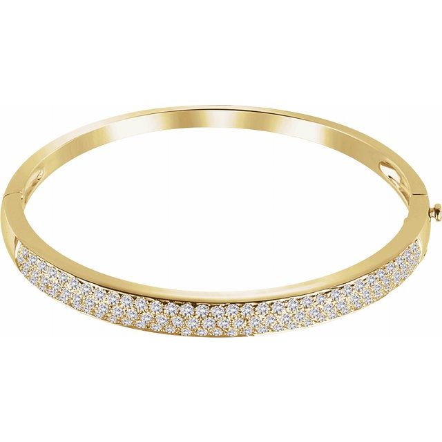 14K Yellow 3 CTW Natural Diamond Pave Bangle 7" Bracelet