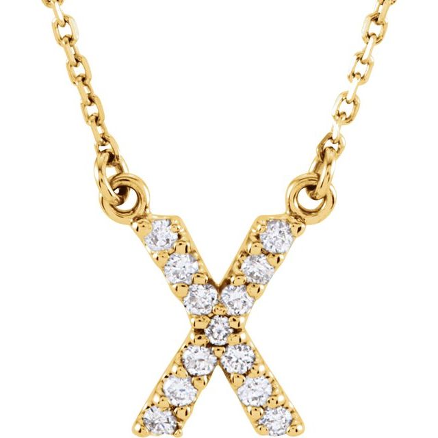 14K Yellow Gold 1/8 CTW Natural Diamond Initial X 16" Necklace - Motek Jewelry