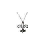 14K White 1/4 CTW Natural Black Diamond Fleur-de-Lis 16" Necklace
