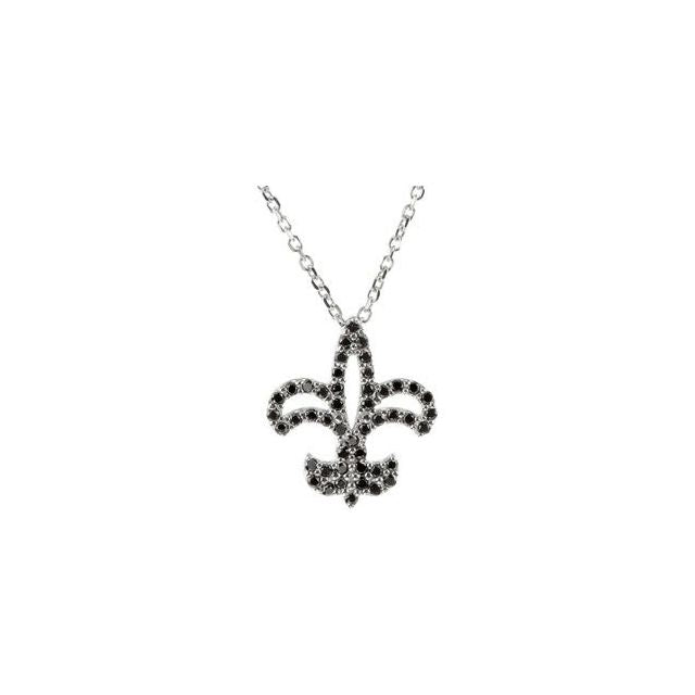 14K White 1/4 CTW Natural Black Diamond Fleur-de-Lis 16" Necklace