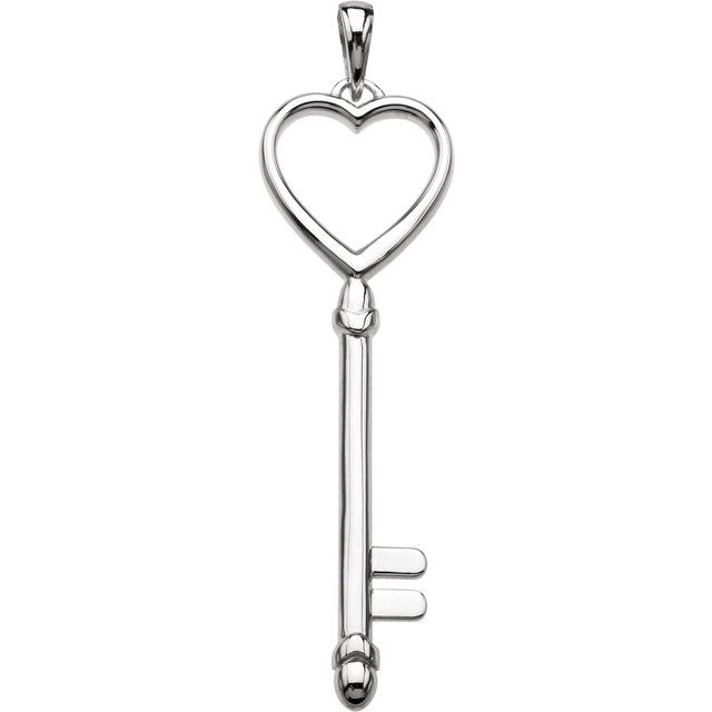 14K White Heart Key Pendant