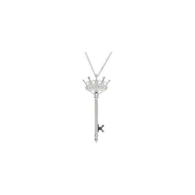 Sterling Silver 1/10 CTW Natural Diamond Crown Key 18" Necklace